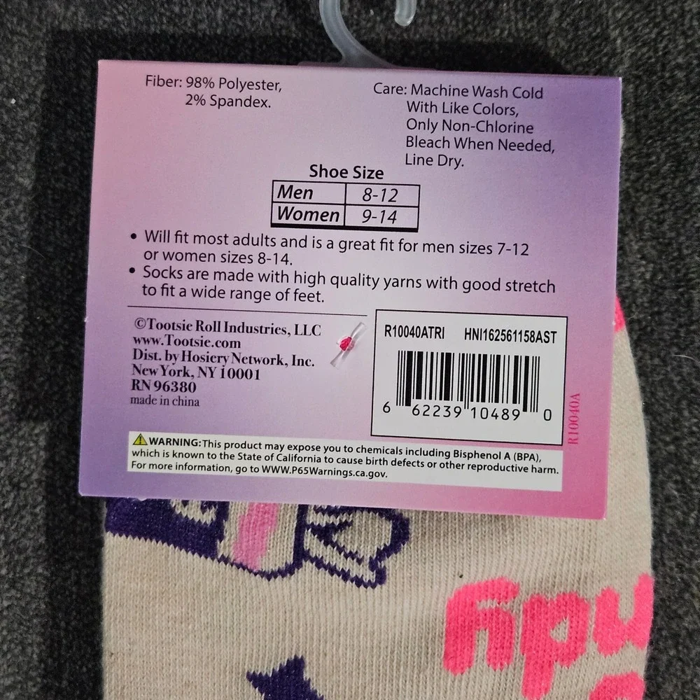 Tootsie Roll Eye Candy Novelty Crew Socks One Size Cream Pink Purple New